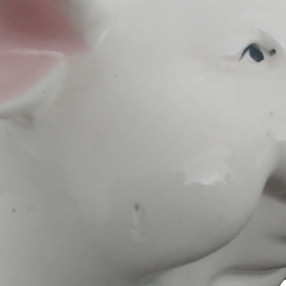 Vintage 90s White Smiling Pig Piggy Bank with pink nose, pink ears, cork stopper - Picture 8 of 9